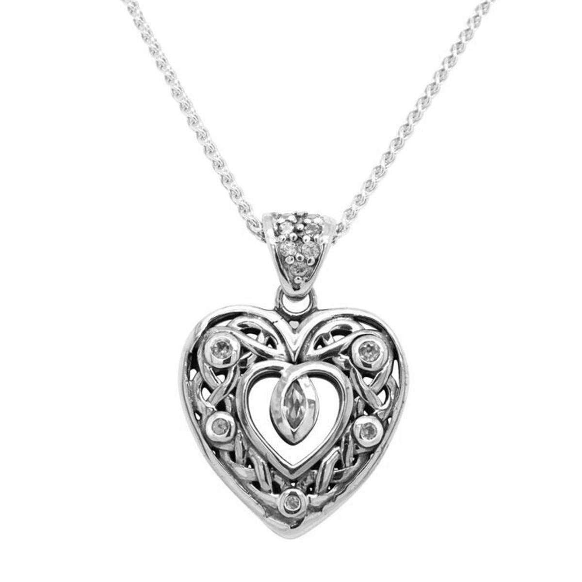 Keith Jack Celtic Open Heart Cubic Zirconia Necklace in Sterling Silver