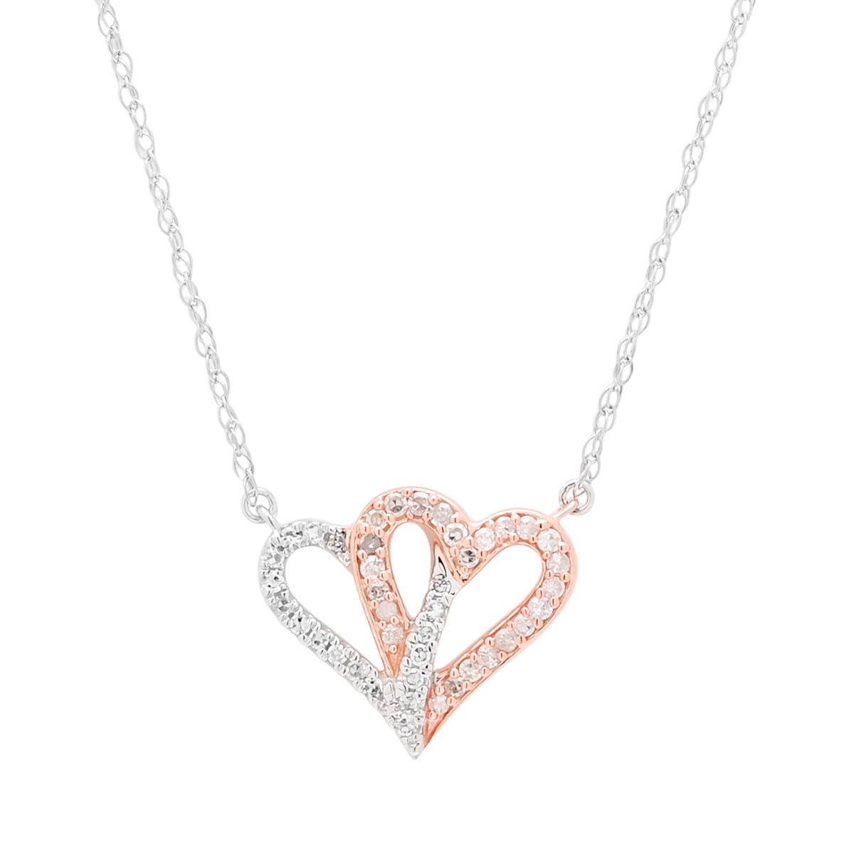 Interlocking Diamond Heart Necklace in 10kt White and Rose Gold (1/10ct tw)