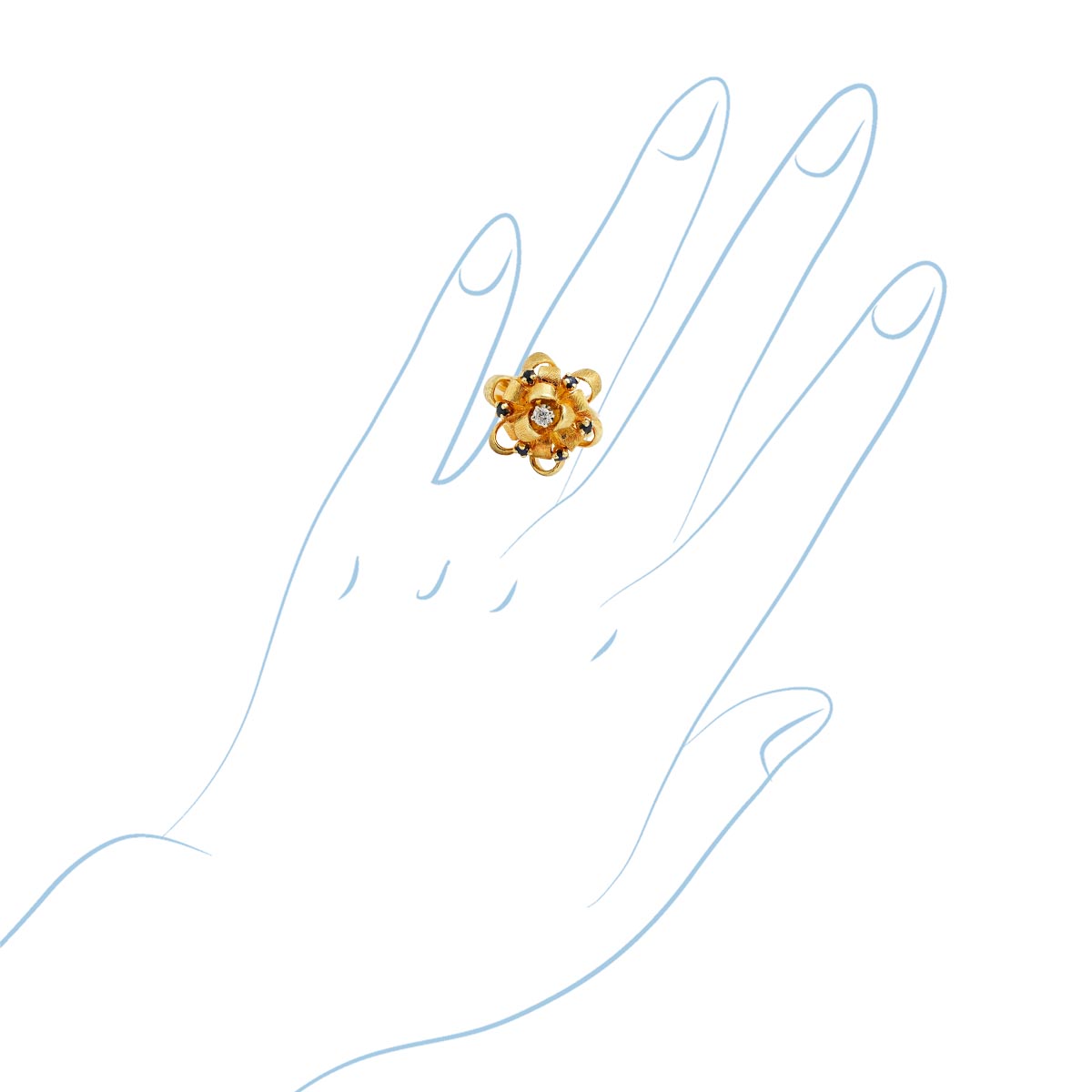 Estate Sapphire Ribbon Ring in 18kt Yellow Gold with Diamond (1/10ct)