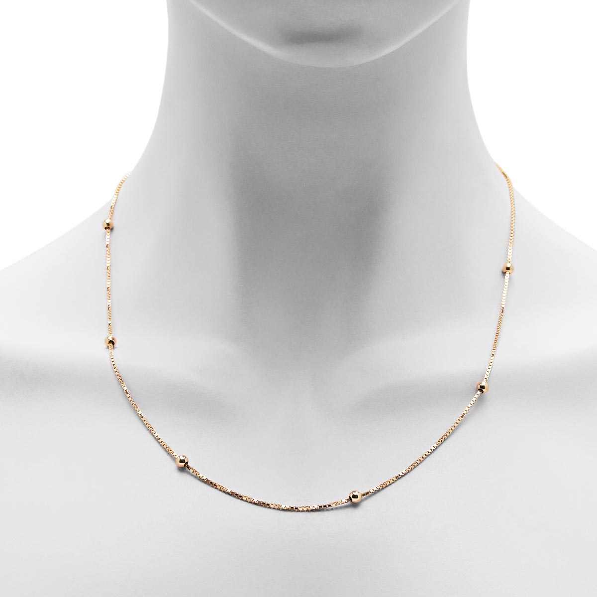 Estate Box Chain Bead Station Necklace in 14kt Yellow Gold