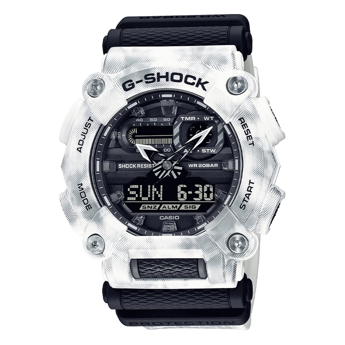 G Shock Mens Watch with Black Dial and White/Black Strap (quartz movement)