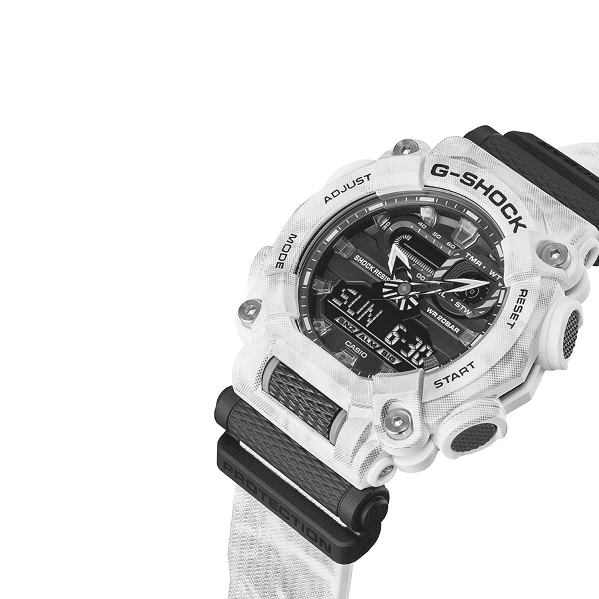 G Shock Mens Watch with Black Dial and White/Black Strap (quartz movement)