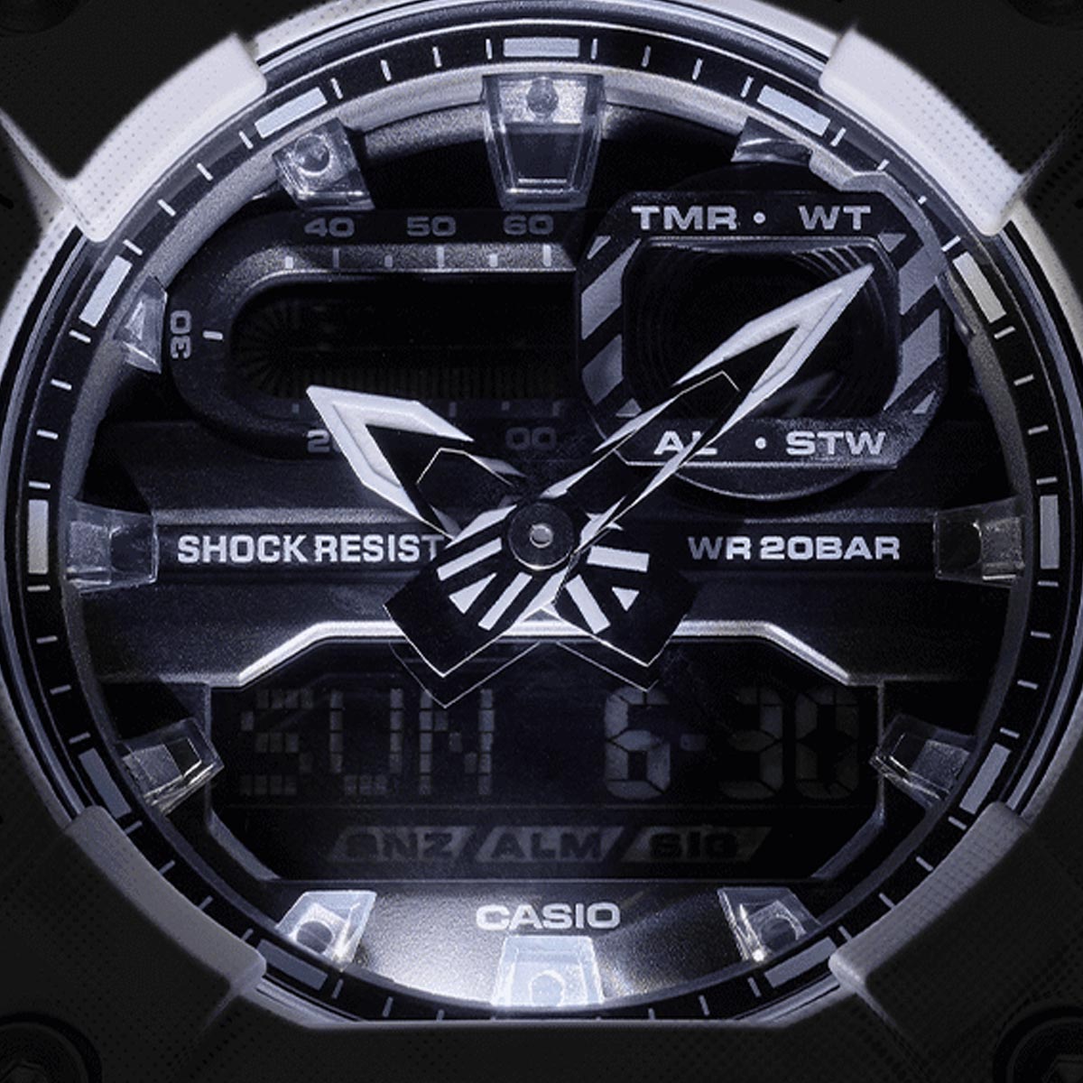 G Shock Mens Watch with Black Dial and White/Black Strap (quartz movement)