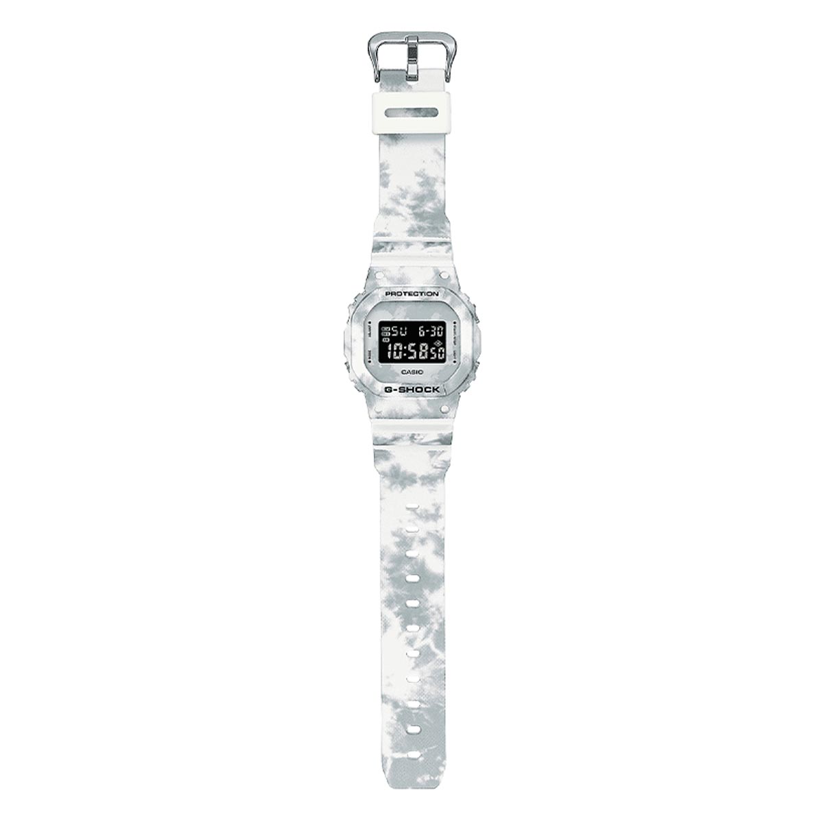G Shock Mens Watch with Black Digital Dial and White and Grey Marble Strap (quartz movement)