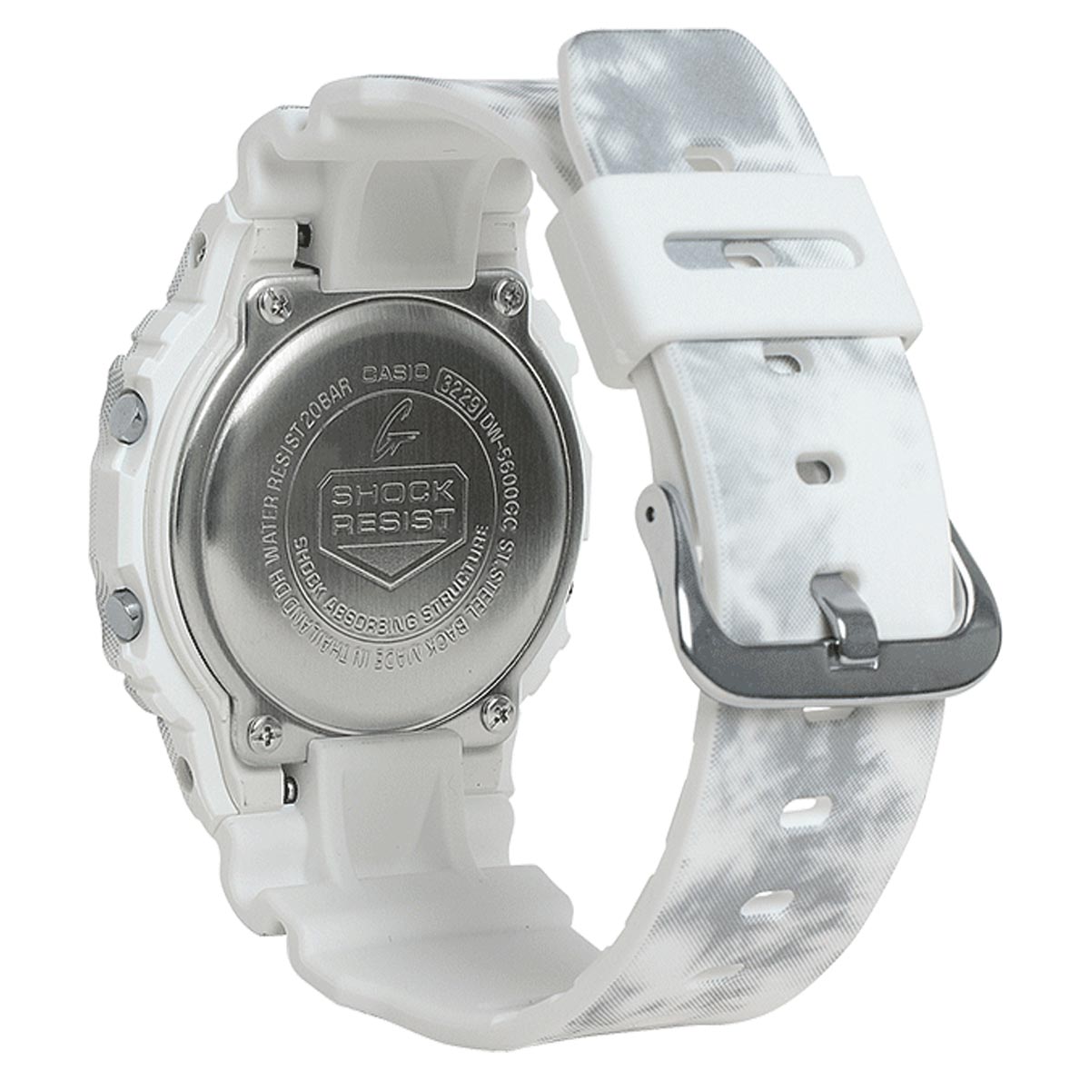 G Shock Mens Watch with Black Digital Dial and White and Grey Marble Strap (quartz movement)