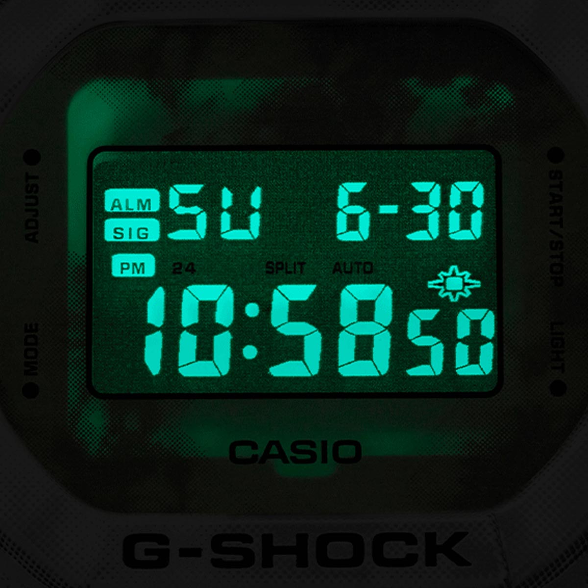 G Shock Mens Watch with Black Digital Dial and White and Grey Marble Strap (quartz movement)