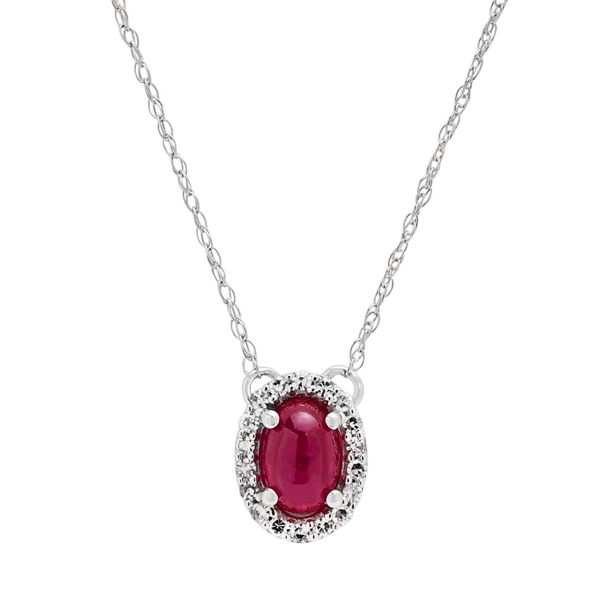 Oval Greenland Ruby Necklace in 10kt White Gold with Diamonds (1/10ct tw)