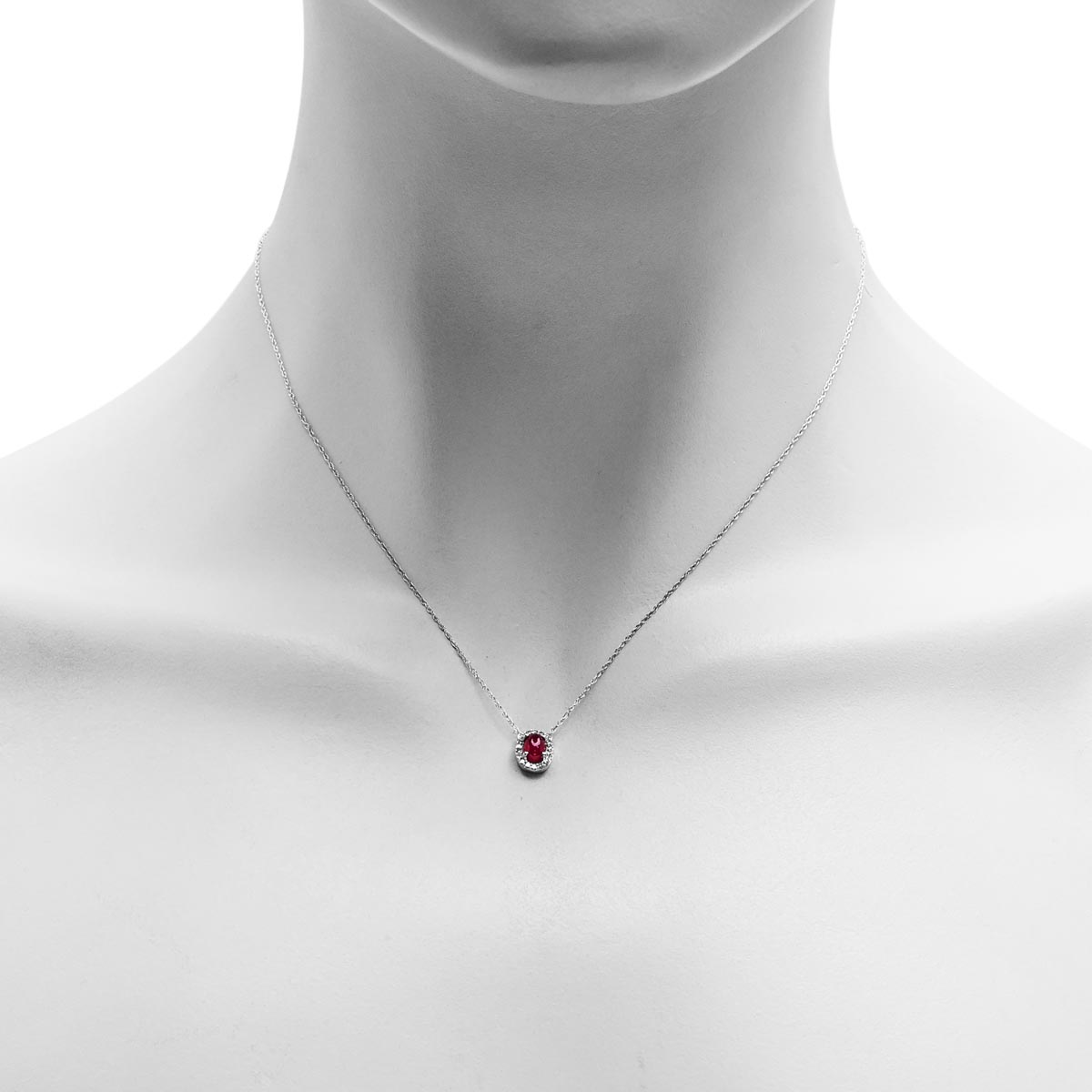 Oval Greenland Ruby Necklace in 10kt White Gold with Diamonds (1/10ct tw)