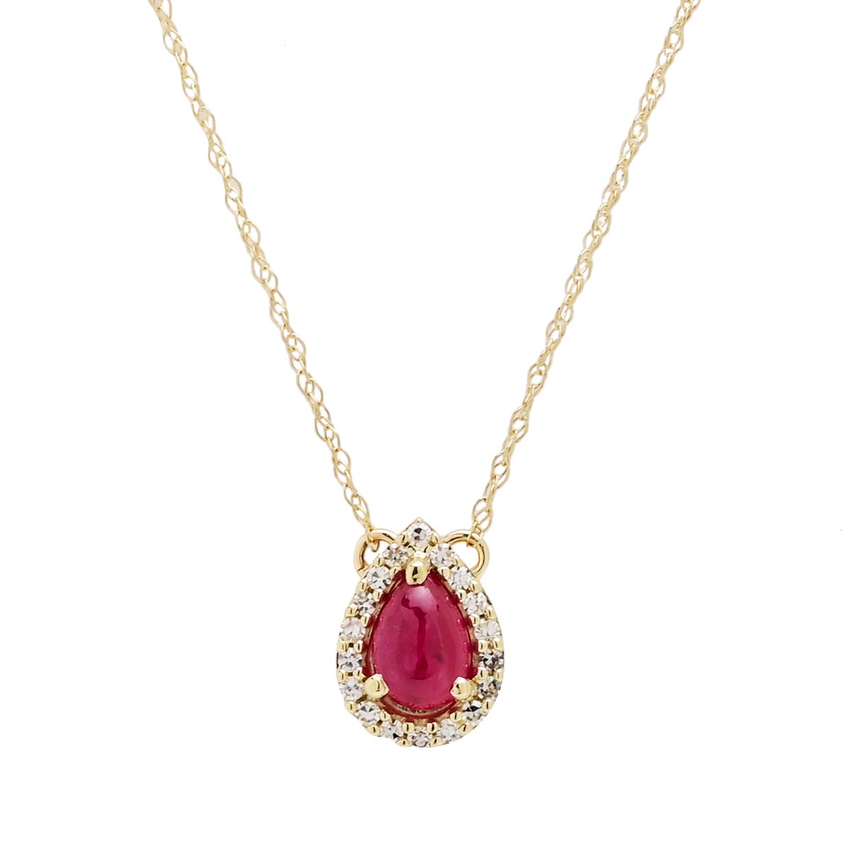 Pear Shape Greenland Ruby Necklace in 10kt Yellow Gold with Diamonds (1/10ct tw)