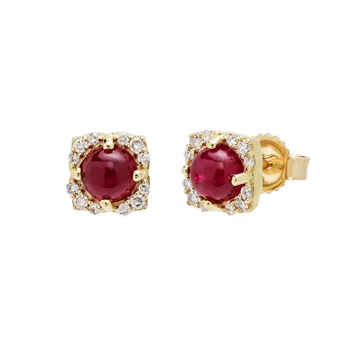Greenland Ruby Stud Earrings in 10kt Yellow Gold with Diamonds (1/10ct tw)