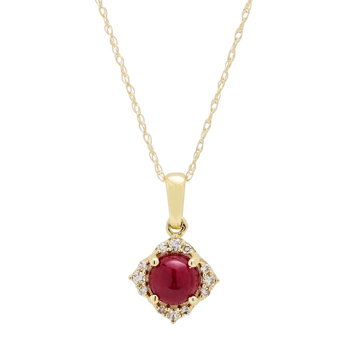 Greenland Ruby Necklace in 10kt Yellow Gold with Diamonds (1/20ct tw)