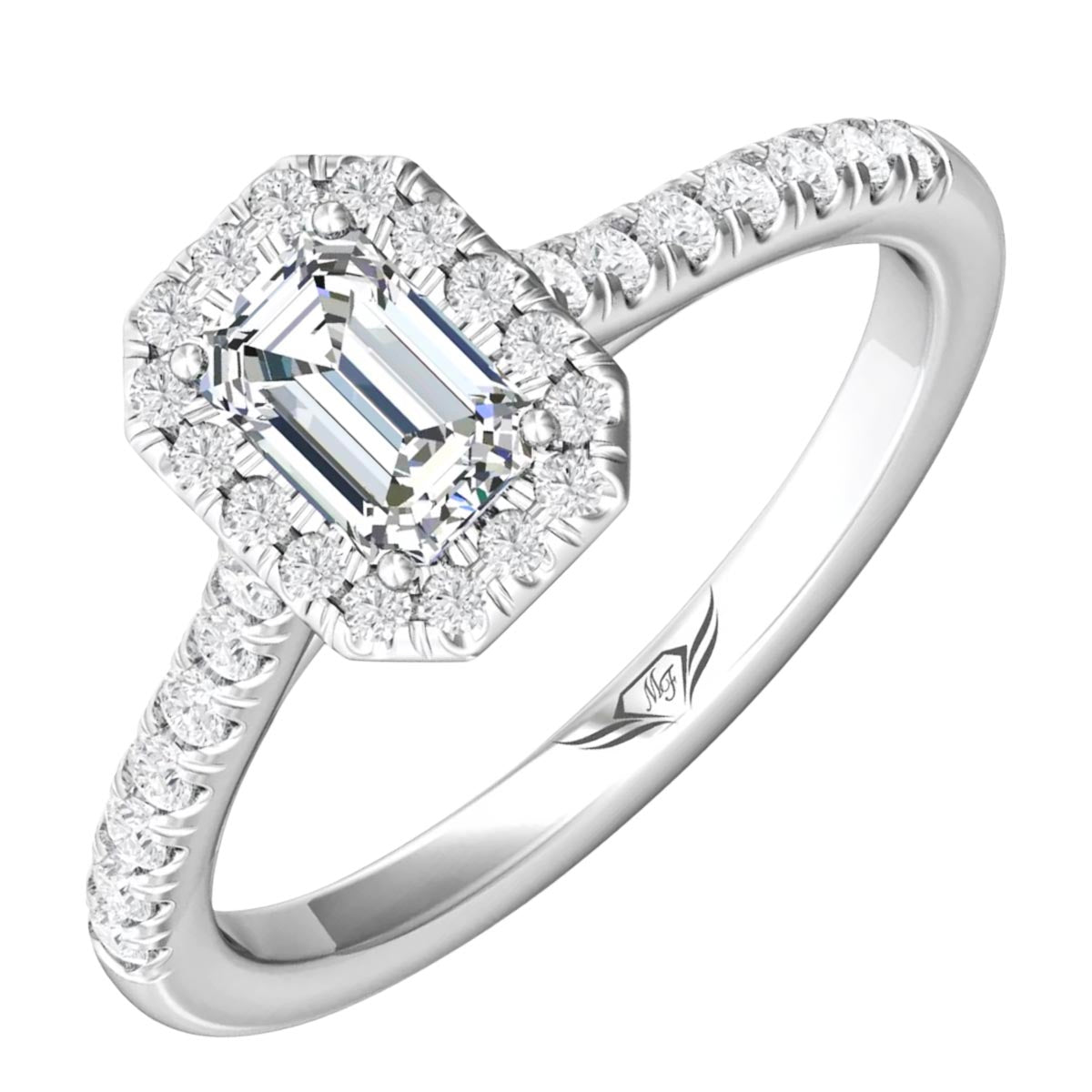 Emerald Cut Diamond Halo Engagement Ring in 14kt White Gold (1ct tw)