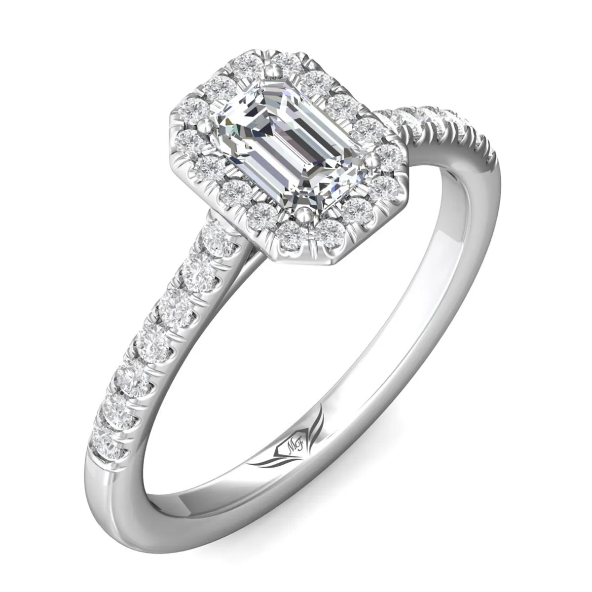 Emerald Cut Diamond Halo Engagement Ring in 14kt White Gold (1ct tw)
