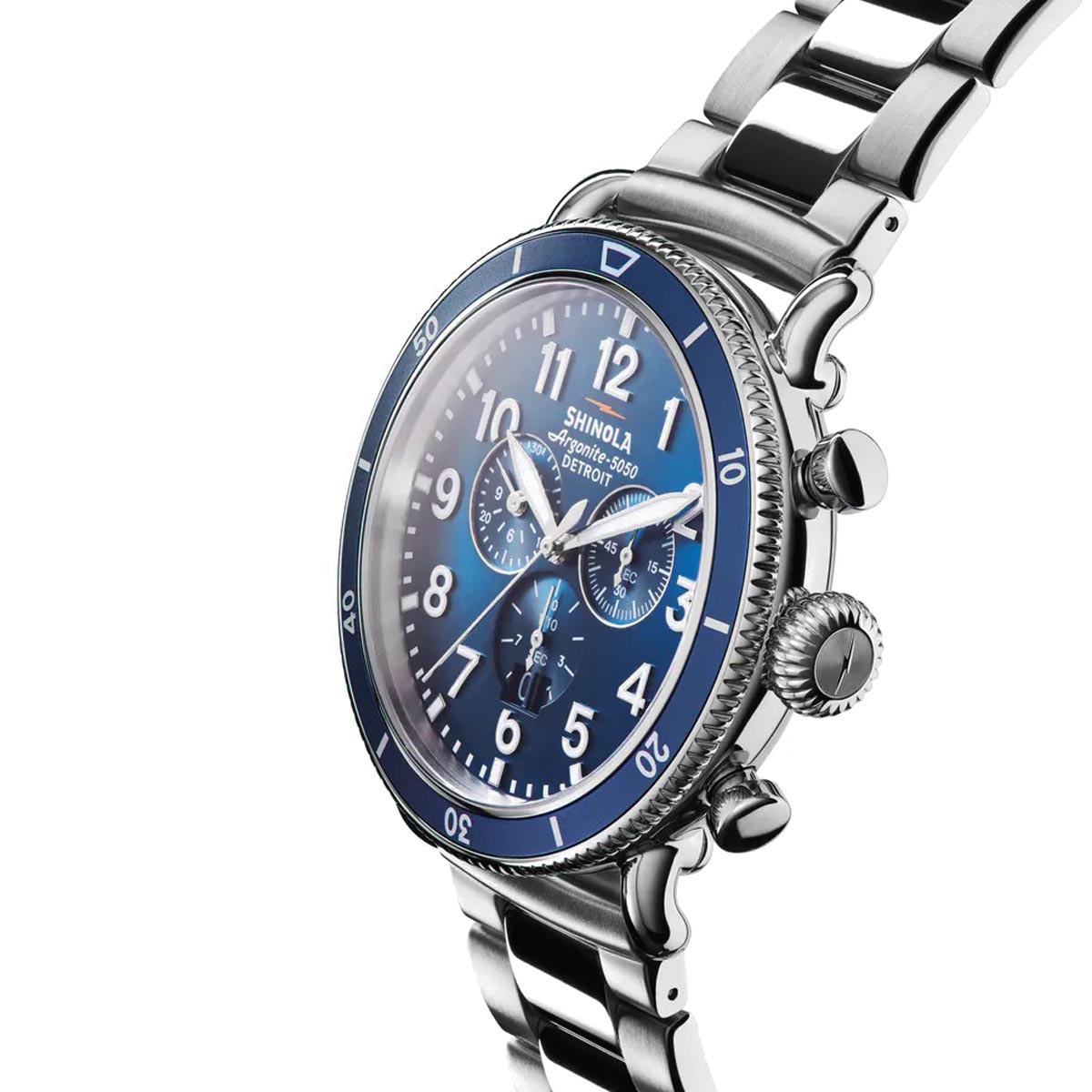 Shinola Runwell Sport Mens Chronograph Watch with Blue Dial and Stainless Steel Bracelet (quartz movement)