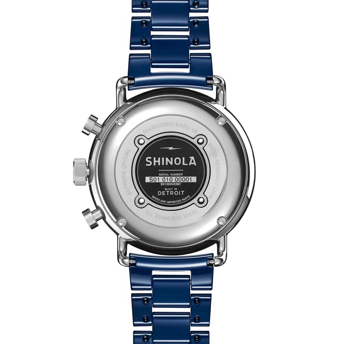 Shinola Canfield Sport Watch with Blue Dial and Blue Ceramic Bracelet (quartz movement)