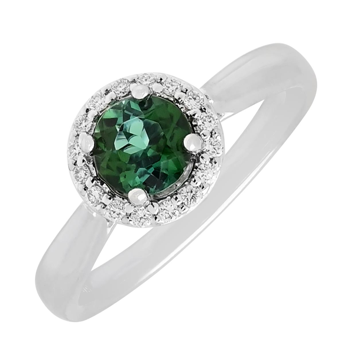 Maine Green Tourmaline Halo Ring in 14kt White Gold with Diamonds (1/10ct tw)