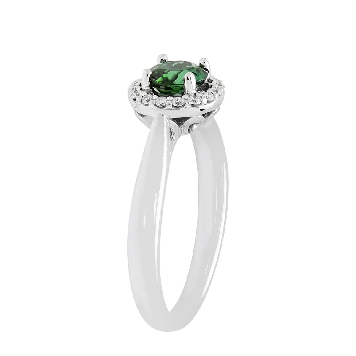 Maine Green Tourmaline Halo Ring in 14kt White Gold with Diamonds (1/10ct tw)