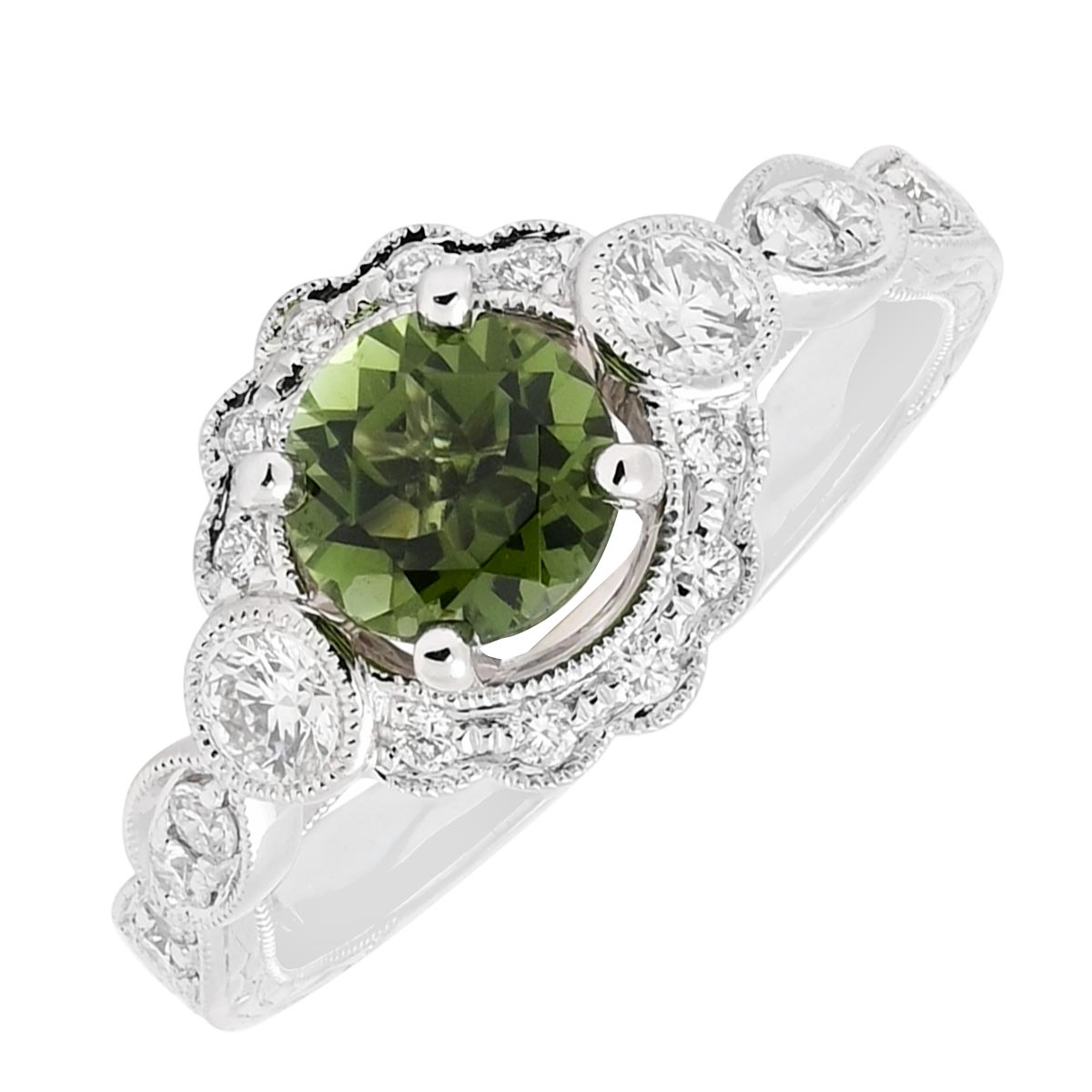 Maine Green Tourmaline Ring in 14kt White Gold with Diamonds (1/3ct tw)