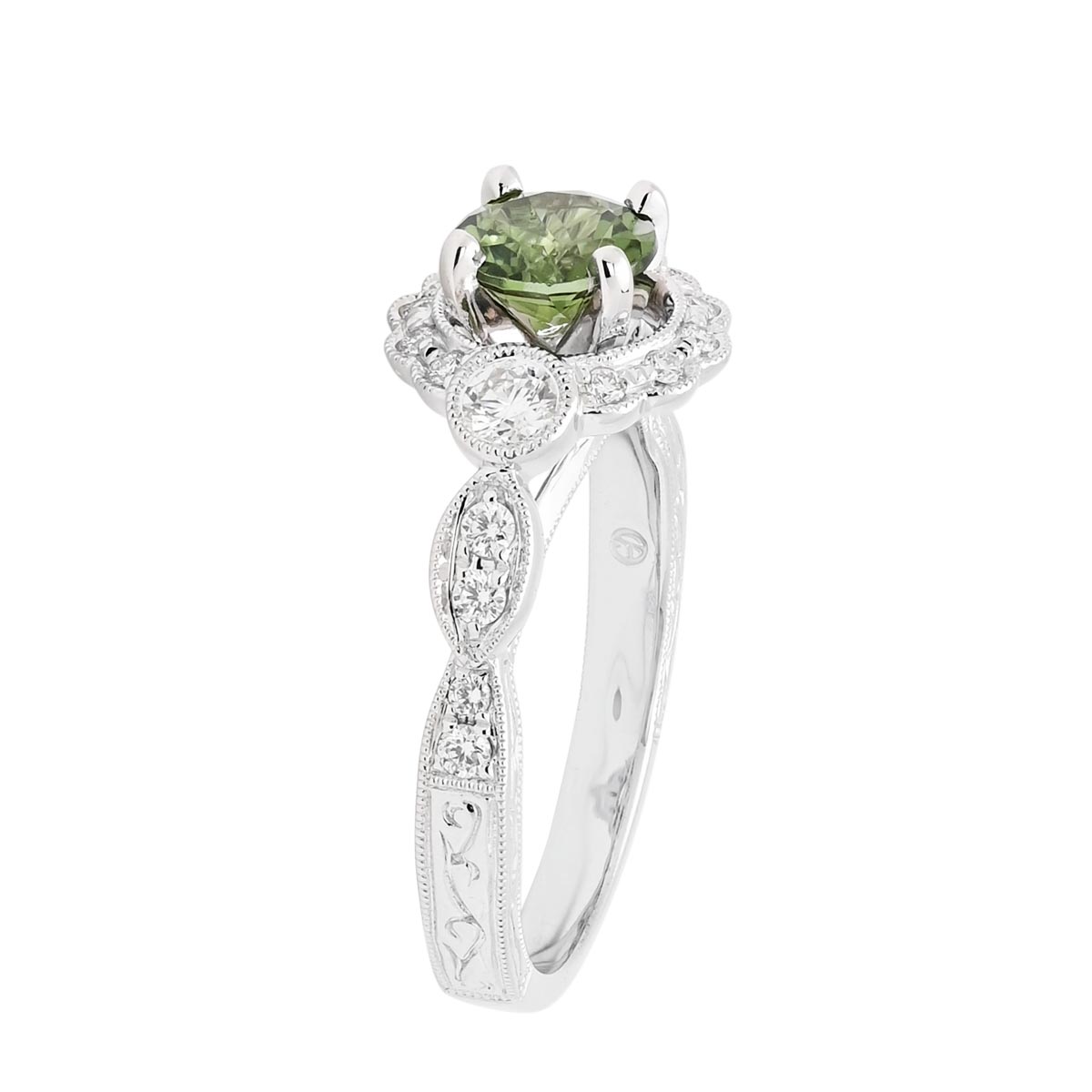 Maine Green Tourmaline Ring in 14kt White Gold with Diamonds (1/3ct tw)