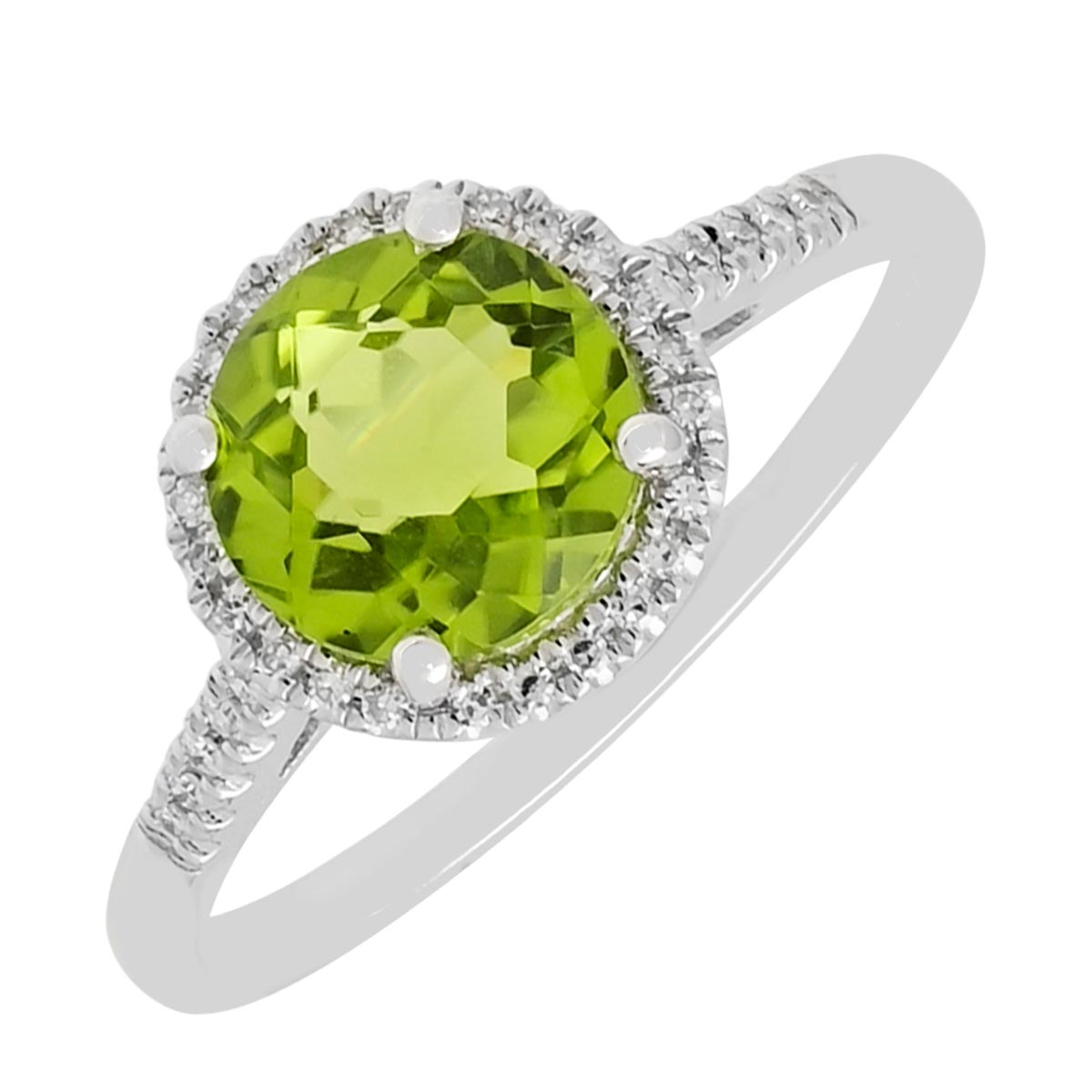 Madison L Peridot Halo Ring in 14kt White Gold with Diamonds (1/20ct tw)