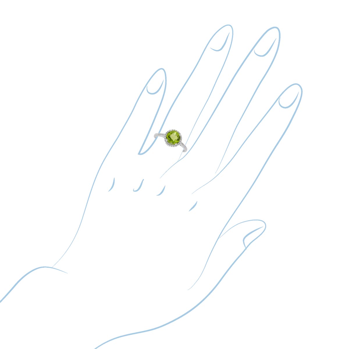 Madison L Peridot Halo Ring in 14kt White Gold with Diamonds (1/20ct tw)