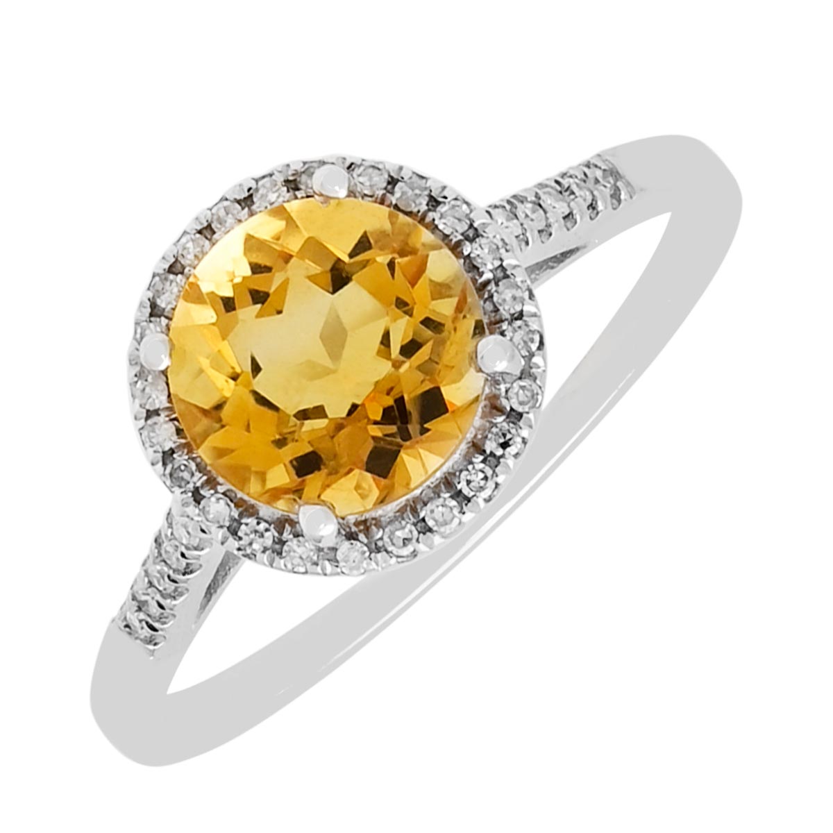 Madison L Citrine Halo Ring in 14kt White Gold with Diamonds (1/20ct tw)