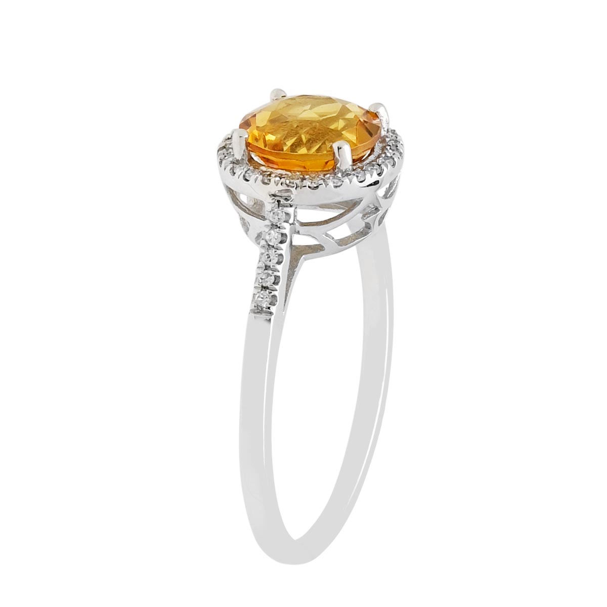 Madison L Citrine Halo Ring in 14kt White Gold with Diamonds (1/20ct tw)