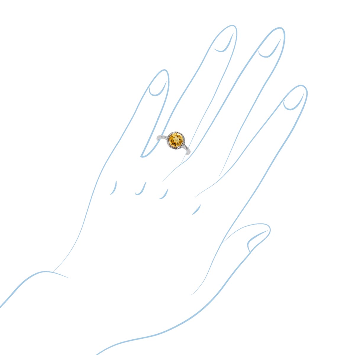 Madison L Citrine Halo Ring in 14kt White Gold with Diamonds (1/20ct tw)