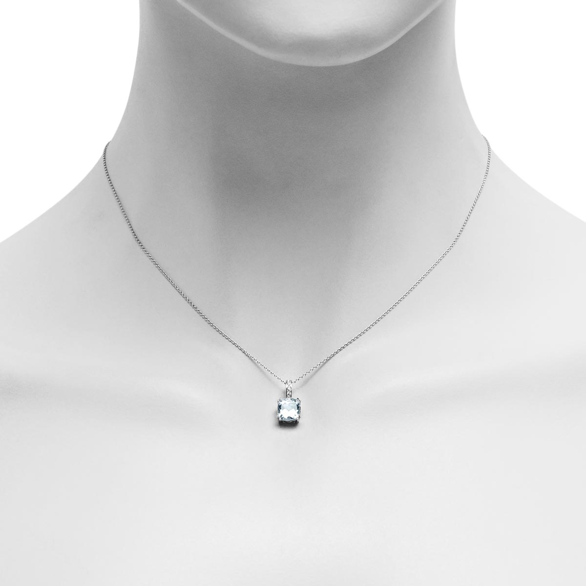 Madison L Cushion Aquamarine Necklace in 14kt White Gold with Diamonds (.02ct tw)