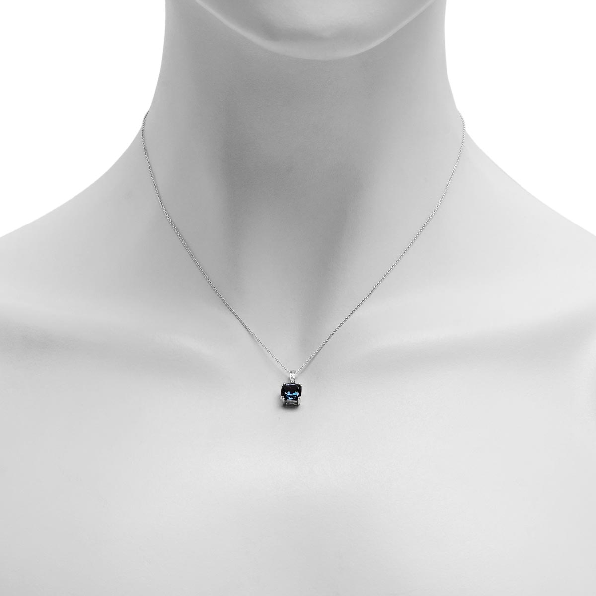 Madison L Cushion London Blue Topaz Necklace in 14kt White Gold with Diamonds (.02ct tw)