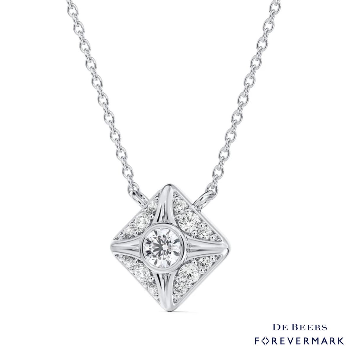 De Beers Forevermark Icon Pave Necklace in 18kt White Gold (1/4ct tw)
