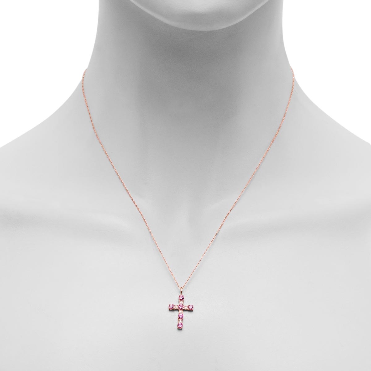 Pink Sapphire Cross Necklace in 14kt Rose Gold with Diamonds (.04ct tw)