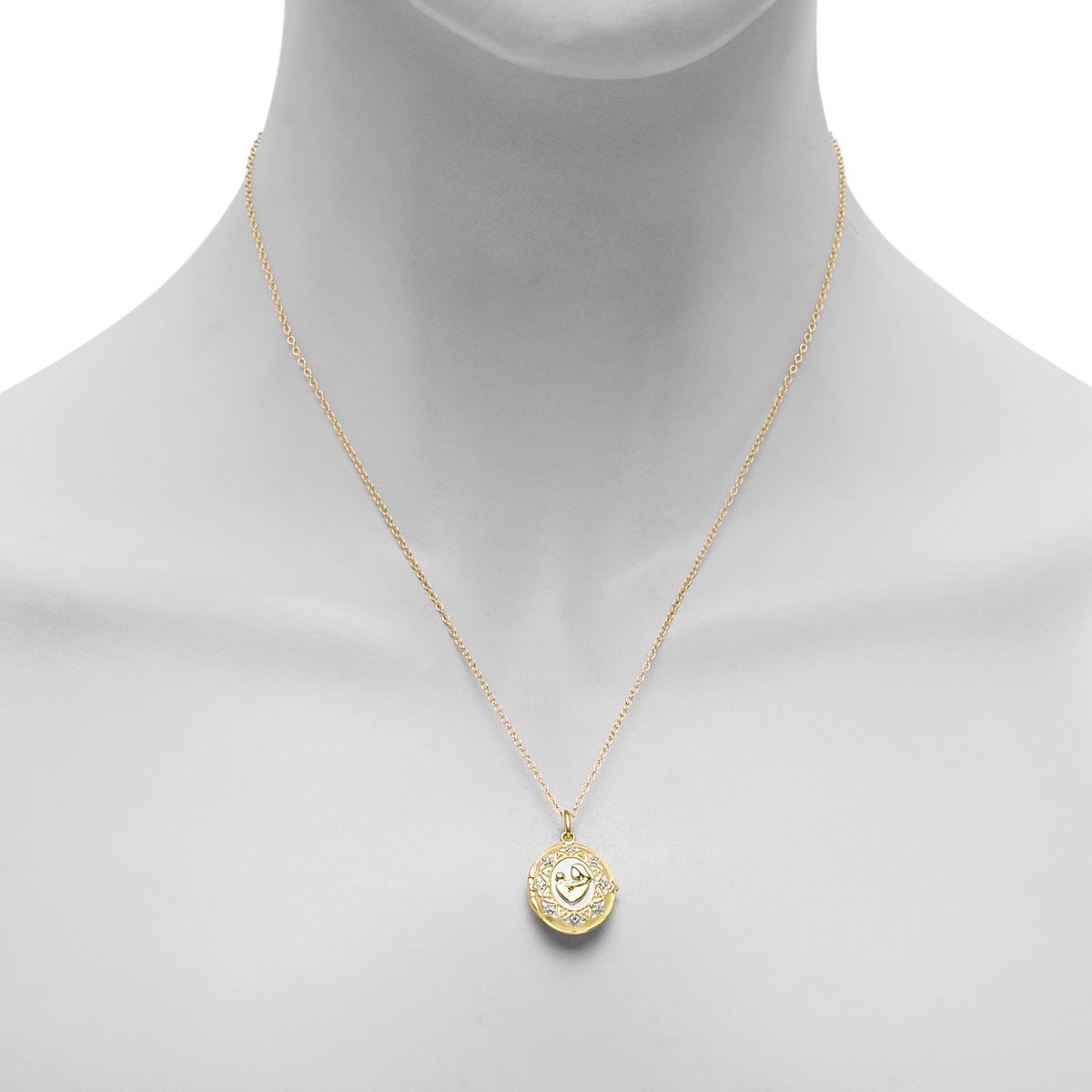 Mother and Child Locket in Sterling Silver and Yellow Gold Plate with Diamonds (1/20ct tw)