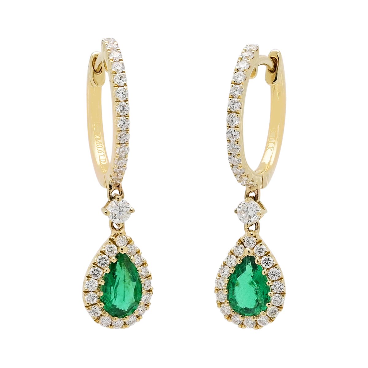 Pear Shape Emerald Earrings in 14kt Yellow Gold with Diamonds (1/2ct tw)