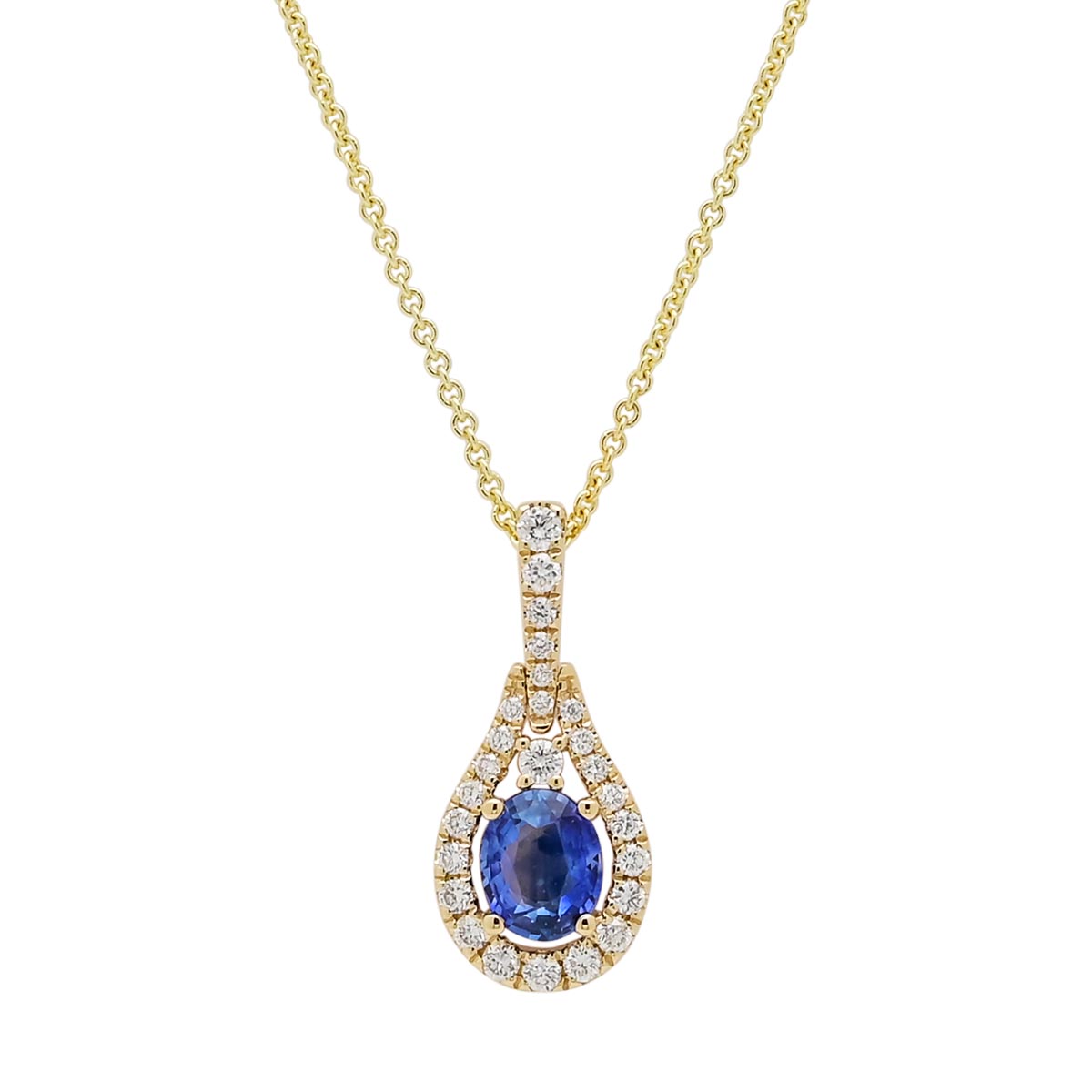 Oval Sapphire Necklace in 14kt Yellow Gold with Diamonds (1/5ct tw)