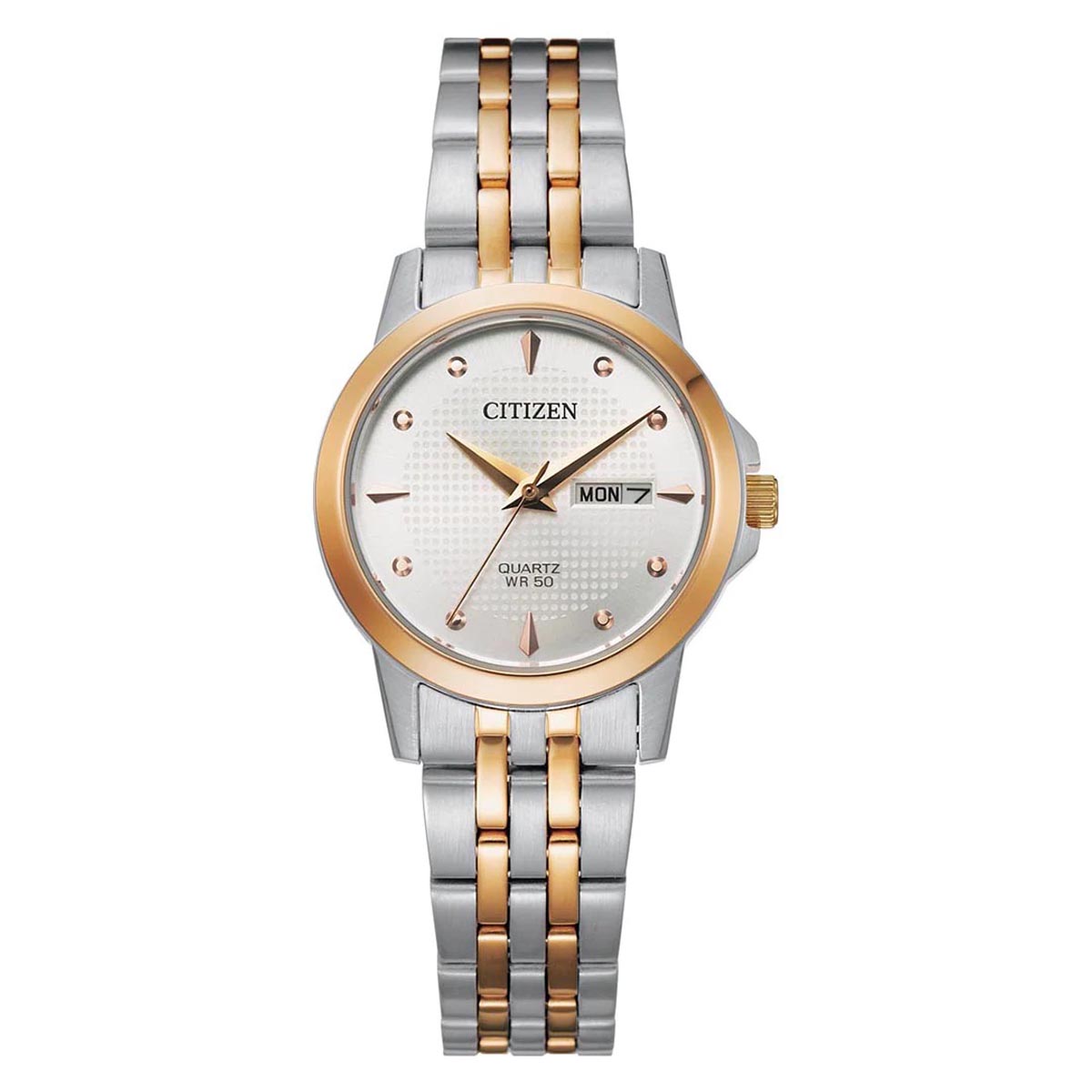 Citizen Ladies Watch with White Dial and Stainless Steel and Rose Gold Toned Bracelet (quartz movement)