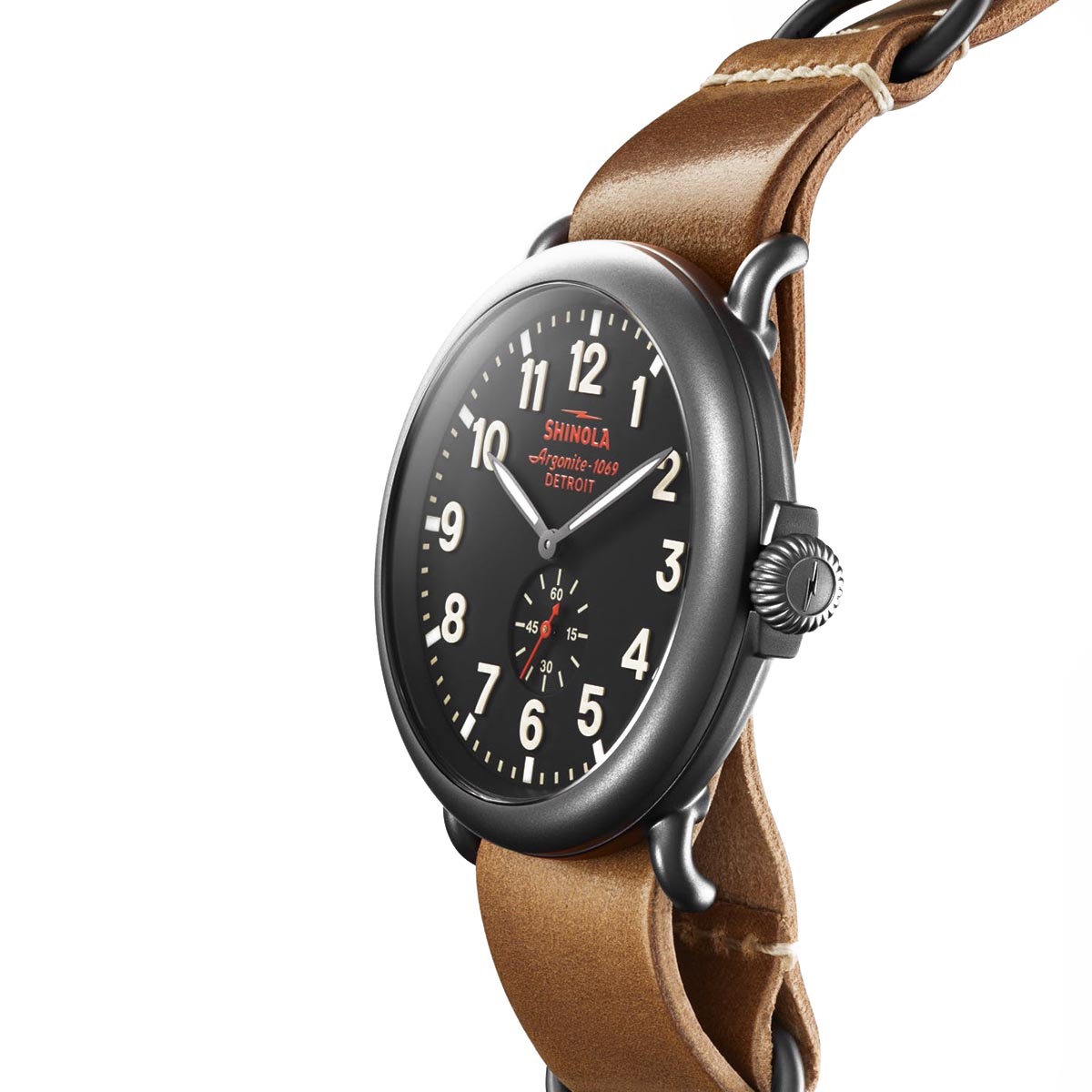 Shinola Runwell Mens Watch with Black Dial and Brown Leather Strap (quartz movement)