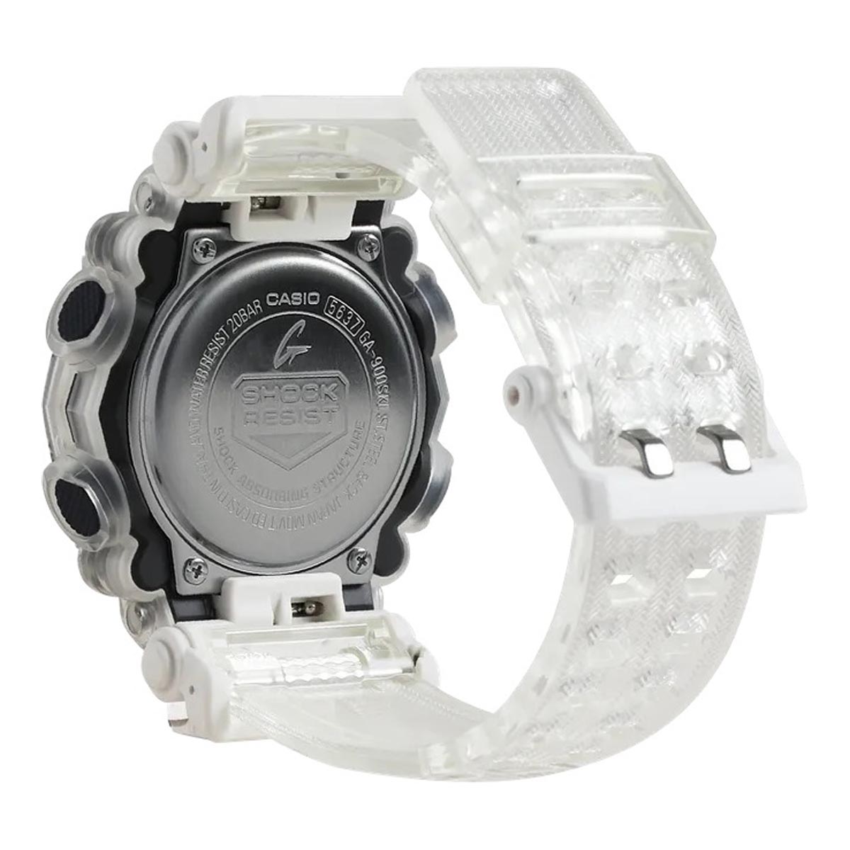 G Shock Mens Watch with Black Dial and Clear Resin Strap (quartz movement)
