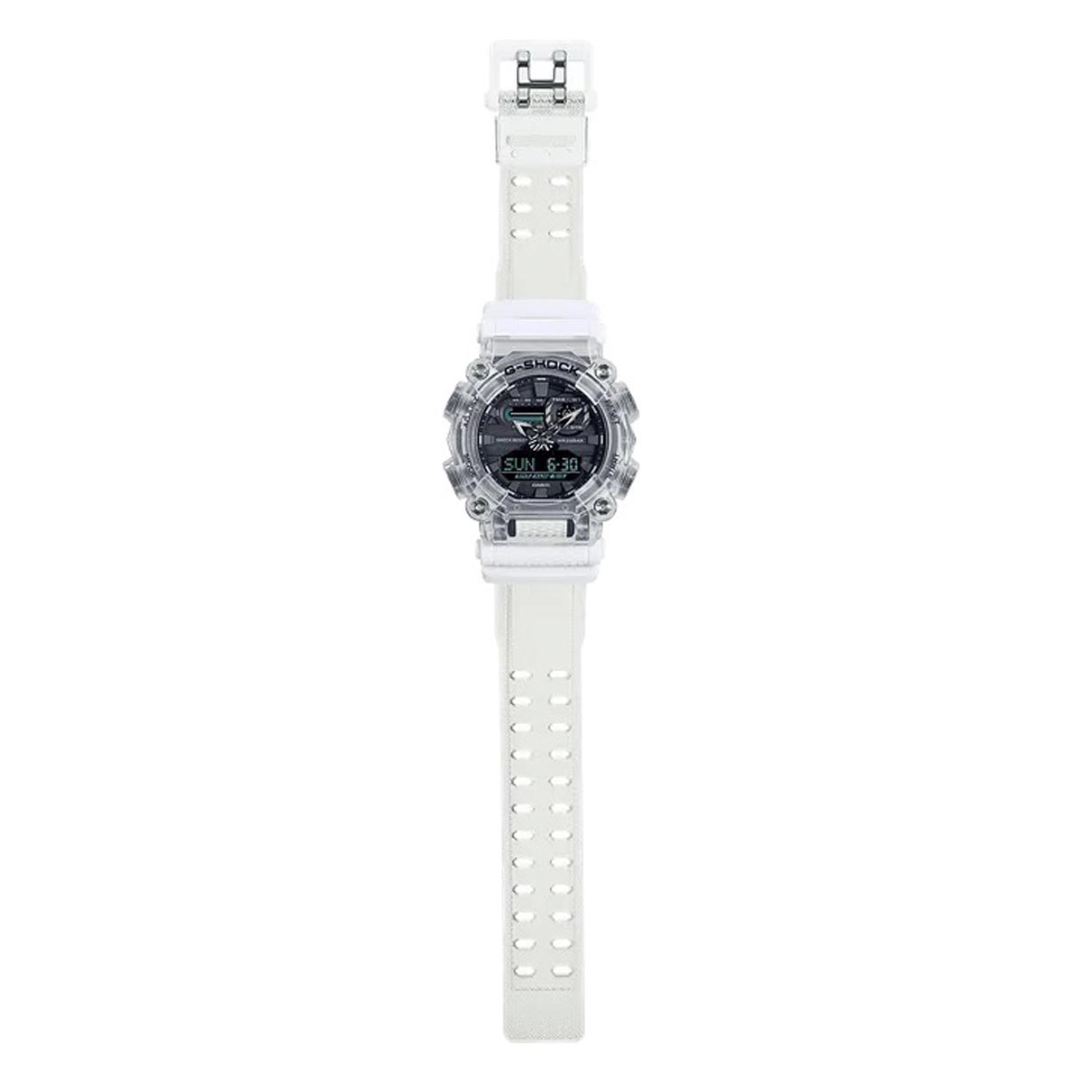 G Shock Mens Watch with Black Dial and Clear Resin Strap (quartz movement)