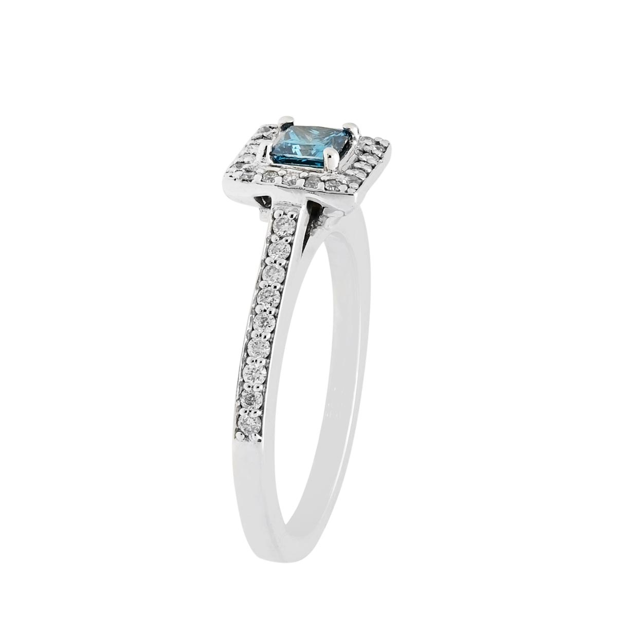 Princess Cut Blue Diamond Halo Engagement Ring in 14kt White Gold (1/2ct tw)
