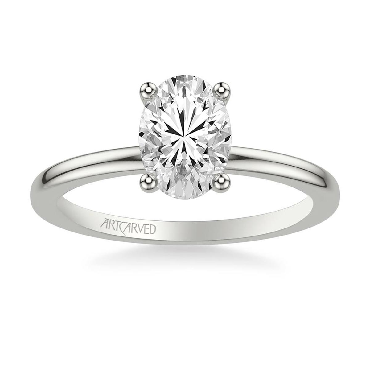 Artcarved Classic Oval Diamond Solitaire Engagement Ring Setting in 14kt White Gold with Hidden Sapphire Halo