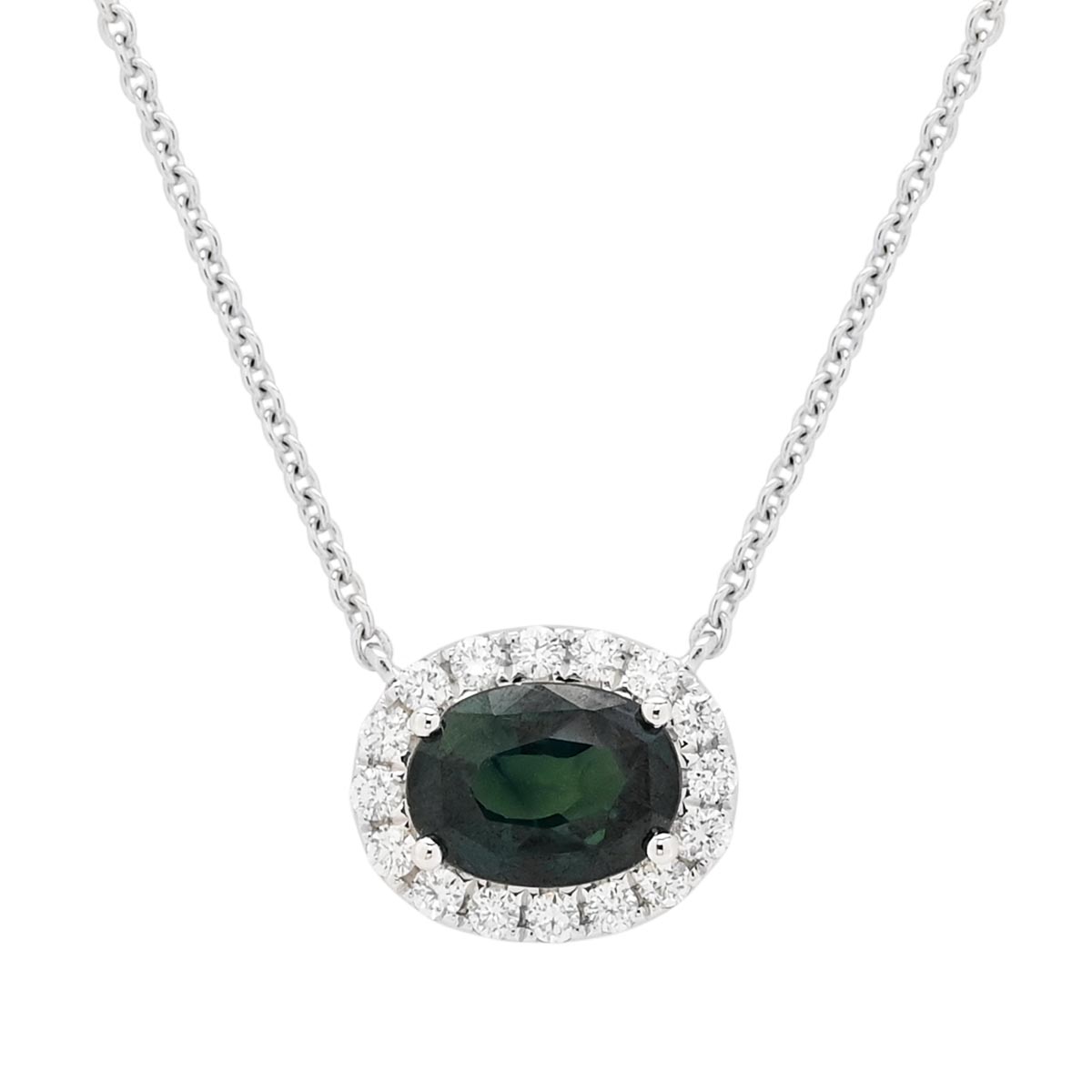 Teal Oval Sapphire Necklace in 14kt White Gold (1/5ct tw)