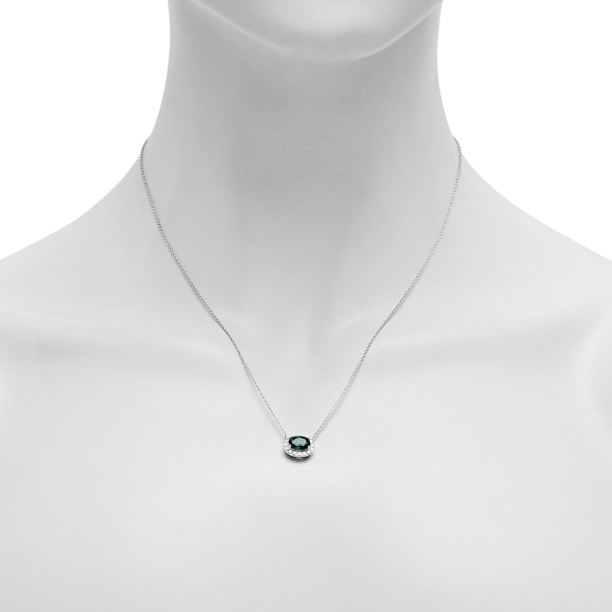 Teal Oval Sapphire Necklace in 14kt White Gold (1/5ct tw)