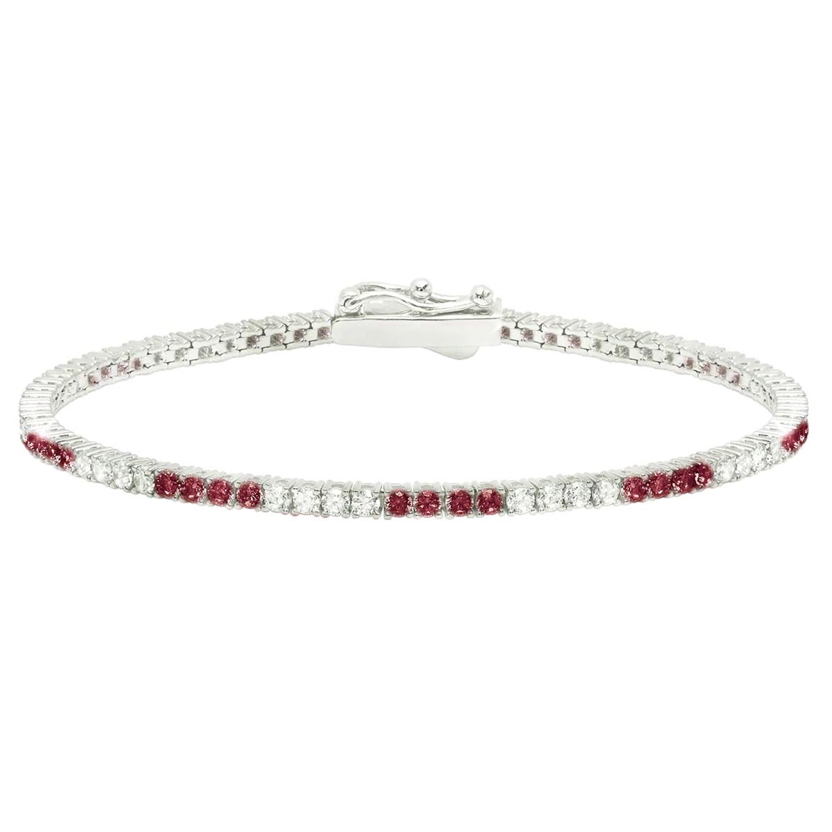 Crislu Red and White Cubic Zirconia Tennis Bracelet in Sterling Silver with Platinum Finish