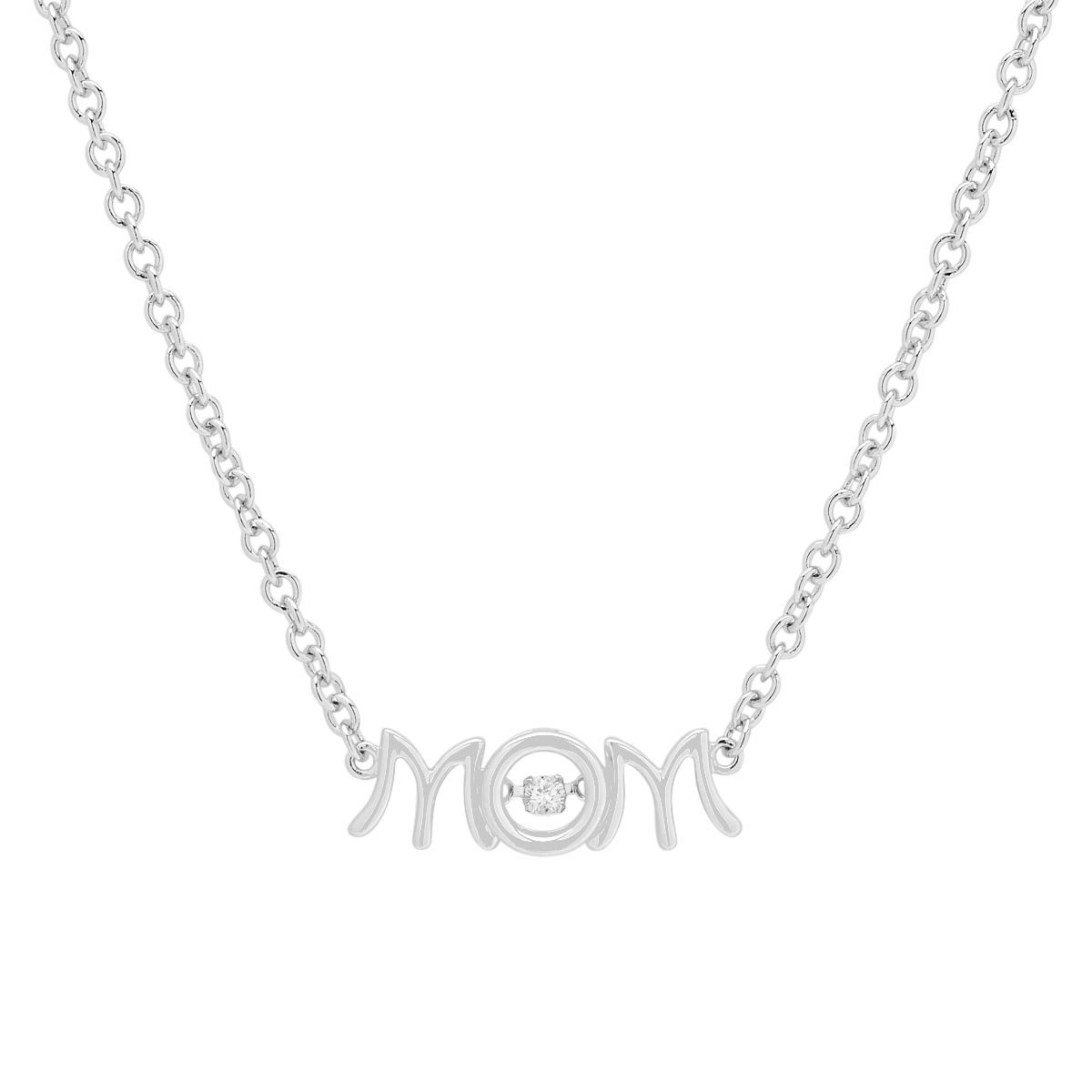Diamond Heartbeat Mom Necklace in Sterling Silver (1/20ct)
