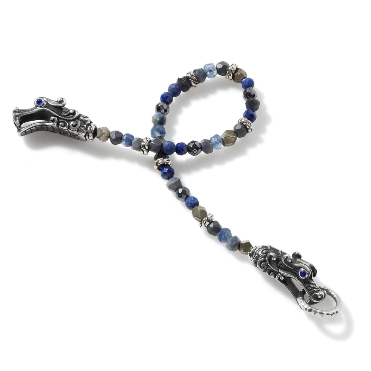 John Hardy Legends Naga Sapphire Double Dragon Head Bracelet in Sterling Silver with Multicolor Beads
