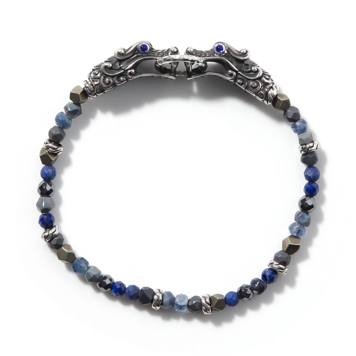 John Hardy Legends Naga Sapphire Double Dragon Head Bracelet in Sterling Silver with Multicolor Beads