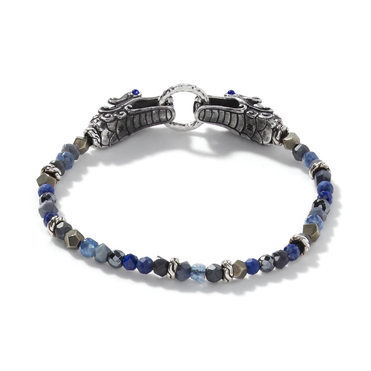 John Hardy Legends Naga Sapphire Double Dragon Head Bracelet in Sterling Silver with Multicolor Beads