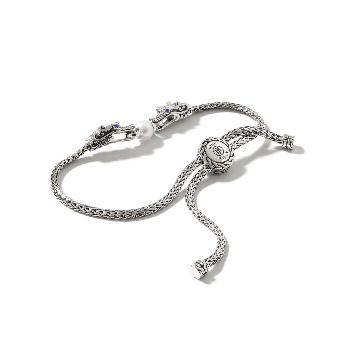 John Hardy Legends Naga Sapphire and Cultured Freshwater Pearl Double Dragon Head Bolo Bracelet (5.5mm pearls)