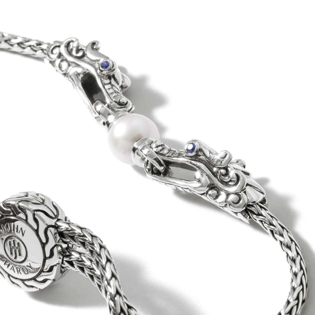 John Hardy Legends Naga Sapphire and Cultured Freshwater Pearl Double Dragon Head Bolo Bracelet (5.5mm pearls)